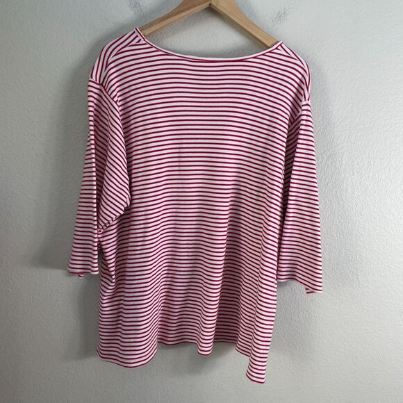 Quacker Factory Womens Plus 2X Red White Striped Ladybug Embroidered Top Shirt - Picture 10 of 10